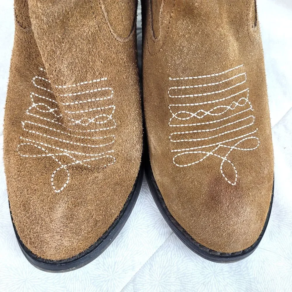 Skechers Aloft Tex Mex Booties Womens 8 Western Cowboy Block Heels Suede Brown